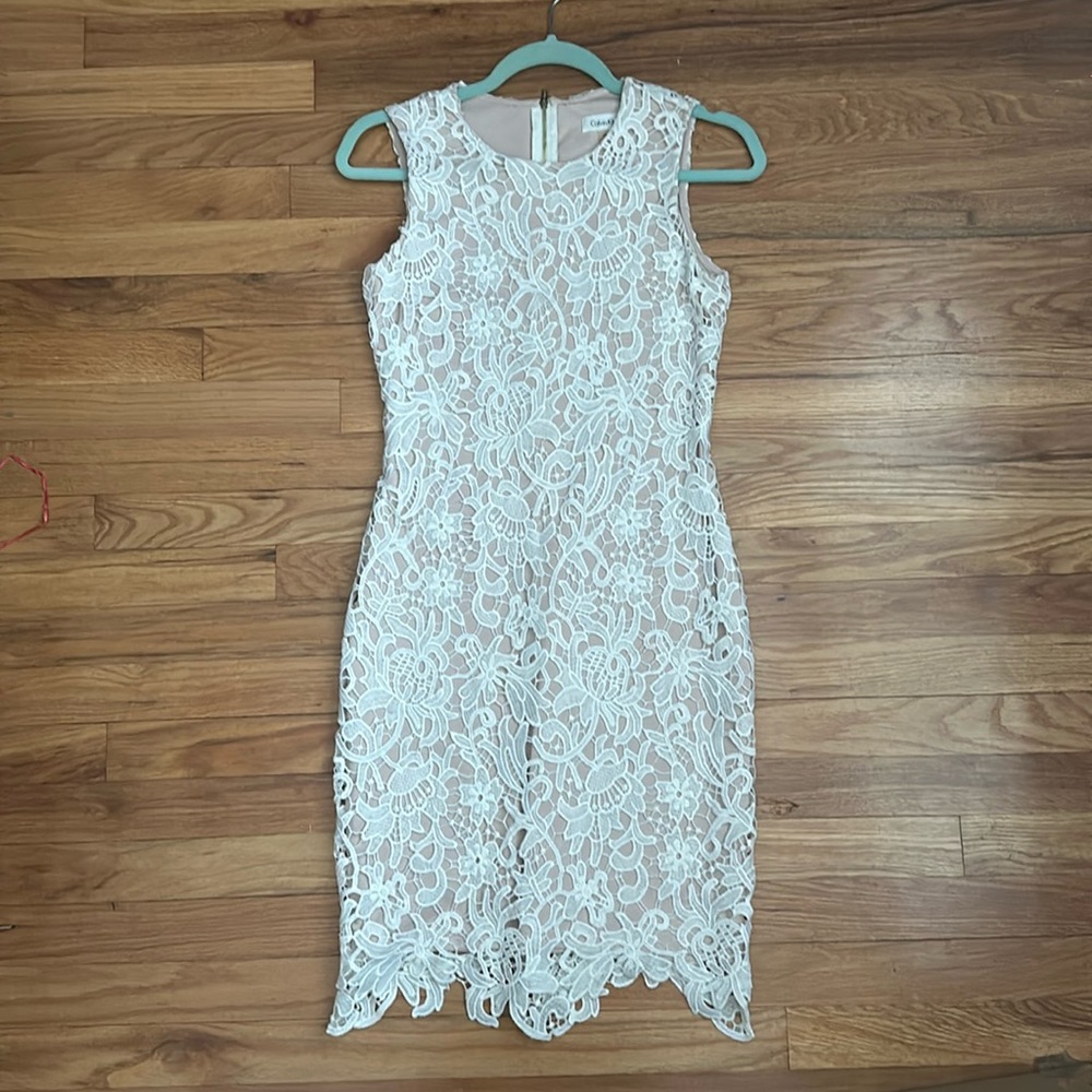 Calvin Klein white and nude lace dress
